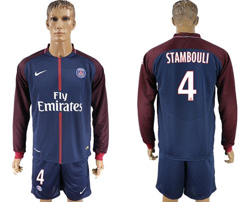 Paris Saint-Germain #4 Stambouli Home Long Sleeves Soccer Club Jersey - Click Image to Close